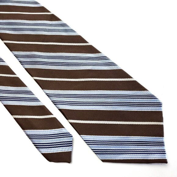 Izod Woven Brown Blue Striped Wide‎ Silk Tie - Picture 1 of 6